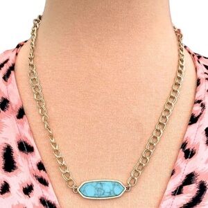Premier Gold Chain Necklace w Turquoise and Cream Reversible Pendant “Beaches”